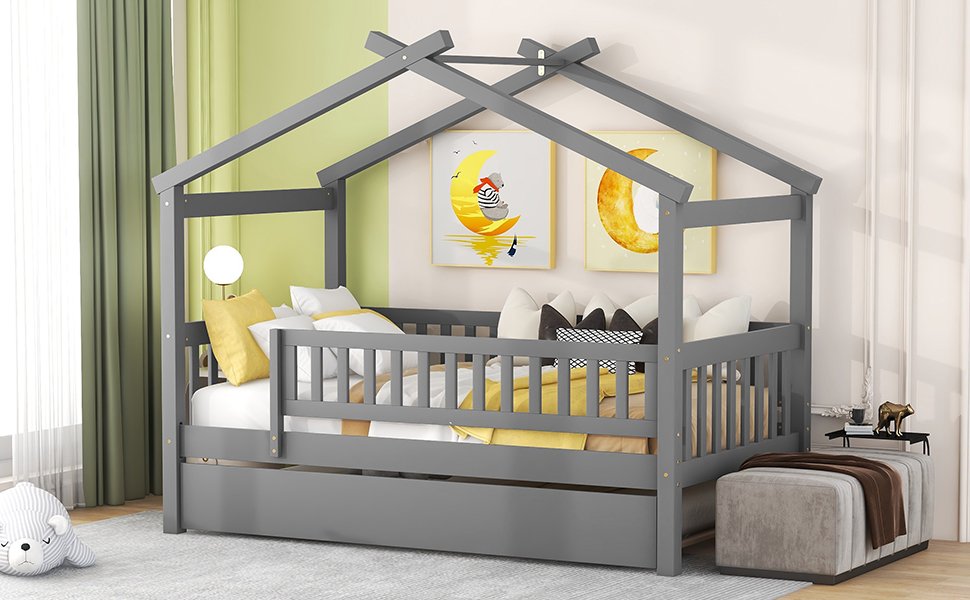 Twin Size House Bed & Twin Size Trundle - Gray - Image 13
