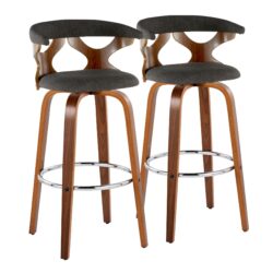 Gardenia - Mid-Century Modern Fixed Height Barstool With Swivel With Round Footrest (Set of 2) - Walnut / Charcoal