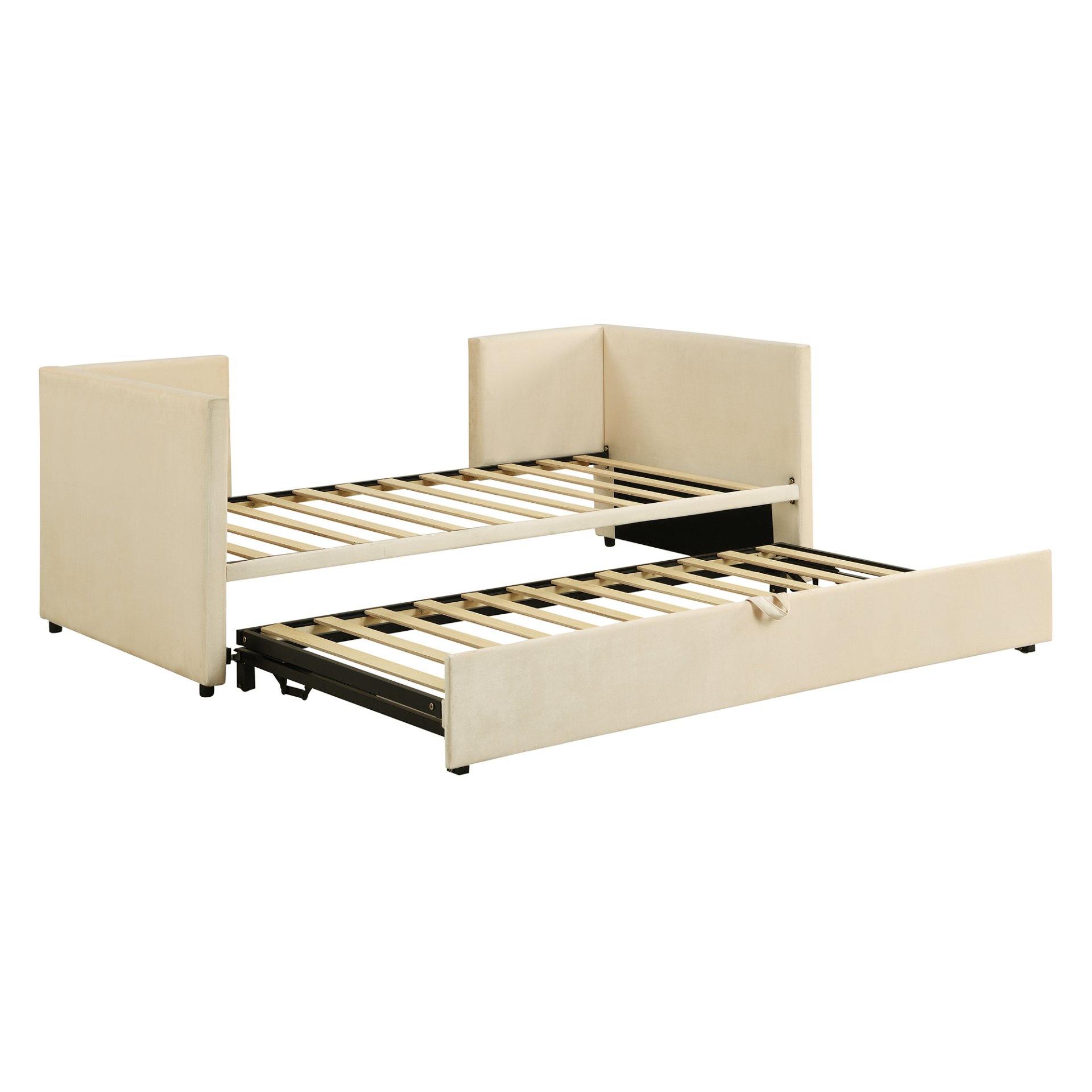 Twin Size Upholstered Daybed With Pop Up Trundle - Beige - Image 3