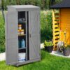 Wood Outdoor Storage Cabinet With Metal Top Garden Shed For Yard And Patio - Gray - Image 2