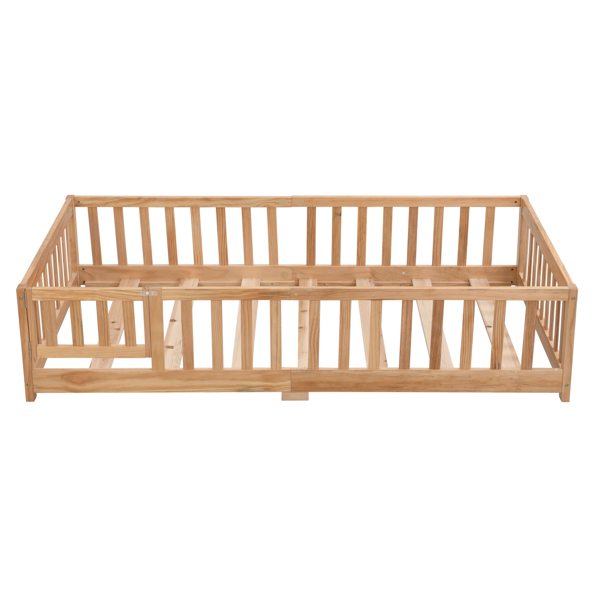 Twin Size Floor Bed With Door And Safety Fence For Children - Natural - Image 5