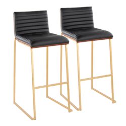 Mason Mara - Contemporary Fixed Height Barstool (Set of 2) - Gold / Walnut / Black