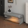 ModernLeather Upholstered Entryway Bench With LED Sensor Light Ottoman For Living Room, Or End Of Bed - Gray - Image 4