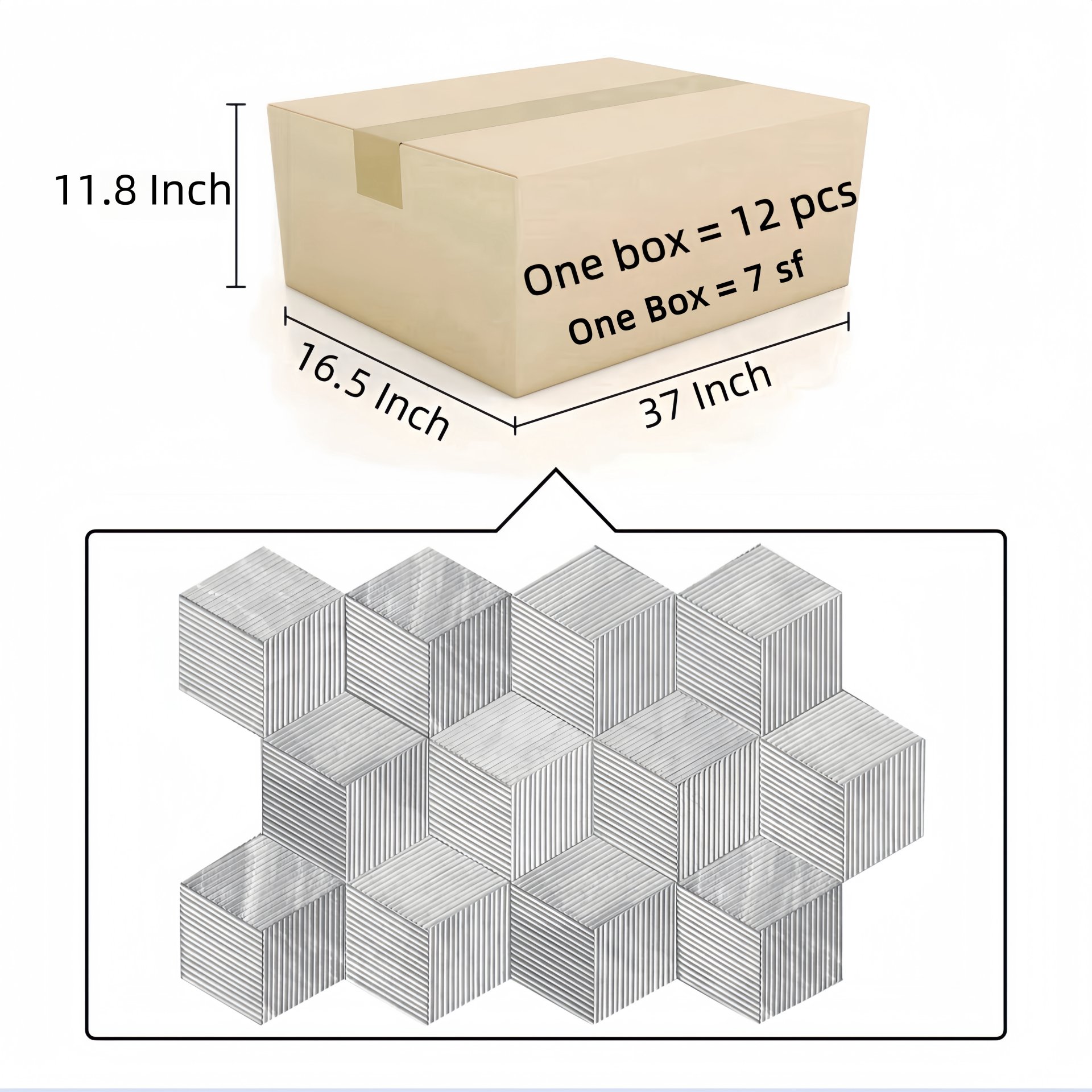 Hexagon Carrara Stone Marble Tile Ol Textured 3D Fluted (Set of 12) - Natural / Gray - Image 5
