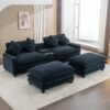 Contemporary Chenille Upholstered Sectional Sofa With Ottomans, USB Ports, Cup Holders & Storage - Blue - Image 3