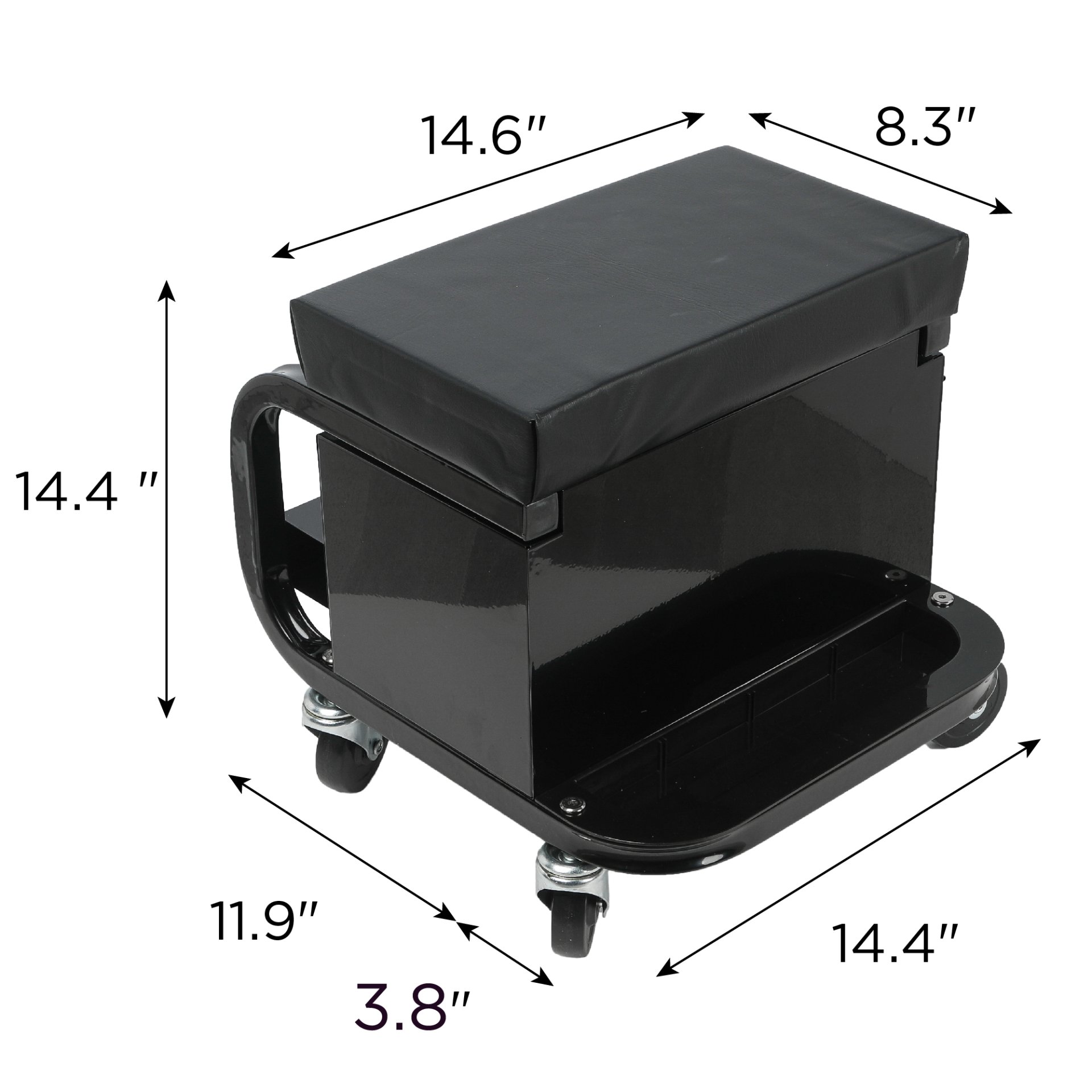 Rolling Creeper Garage Seat With 3 Built In Drawers, Rolling Tool Chest For Shop Or Garage - Black - Image 3