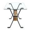 Elegant Tempered Glass Dining Table With X Shaped Metal Legs And Wood Grain Crossbeam - Black / Transparent - Image 7