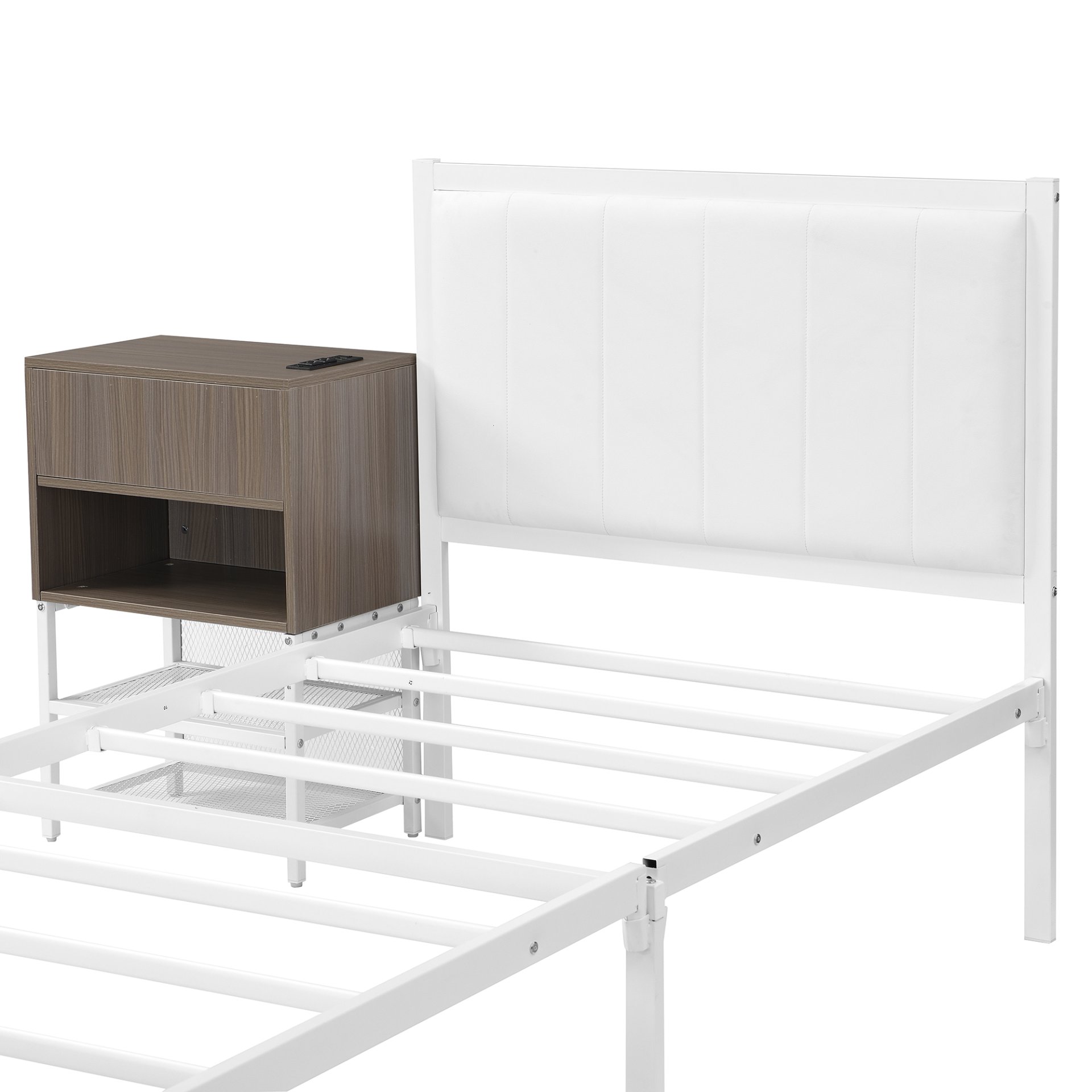 Twin Size Platform Bed With 2 Tier Storage Shelves, Storage Cabinet - White - Image 9