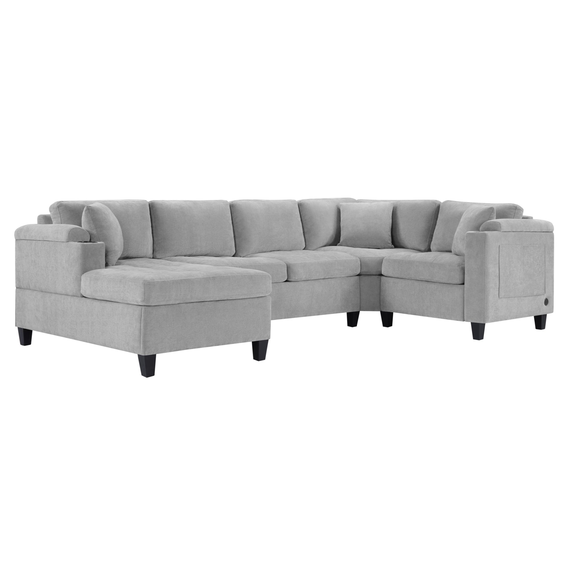 U Shaped Sectional Sofa, Corner Living Room Couch With Built In Cup Holders, Storage, USB Ports - Light Gray - Image 7
