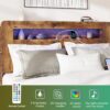 King Size Wood Platform Bed Frame With LED Storage Headboard And USB Ports - Dark Brown - Image 4