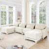 Elegant Four Seater Sofa With Movable Ottoman And Lumbar Pillow Frame Ergonomic Design - Beige - Image 19
