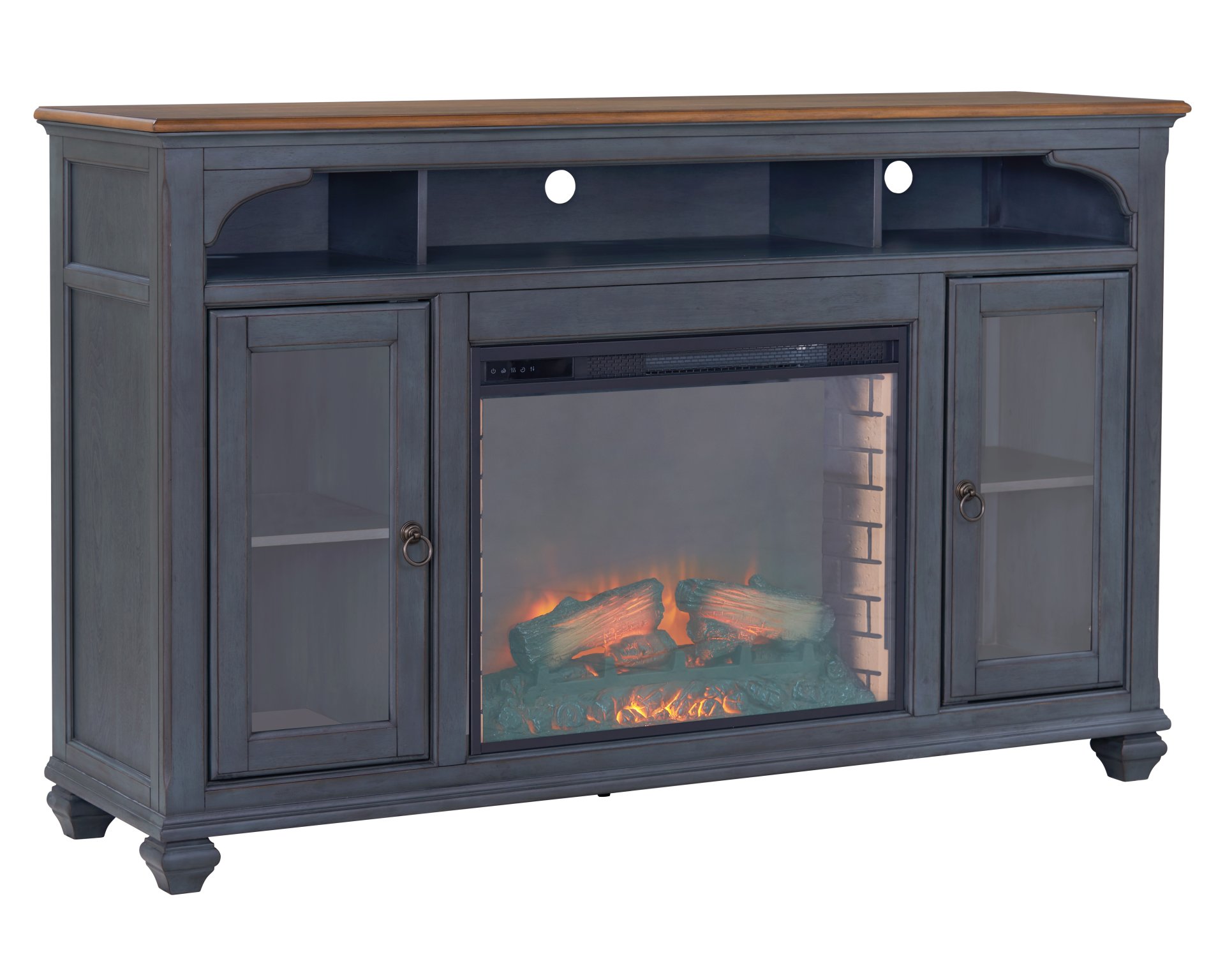 Americana - 66 In Fireplace TV Stand For TVs Up To 80" - Blue - Image 4