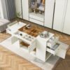 Modern Luxury Multi-Functional Island Vanity Dresser And Storage Cabinet With Glass Tabletop, Display Shelf, 6 Drawers For Walk In Wardrobe And Bedroom - Cream White - Image 4