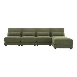 Oversized Deep Seat Sectional Sofa With Reversible Chaise, Loop Yarn Fabric 5 Seat Armless Indoor Furniture, Convertible L-Shaped Couch - Green