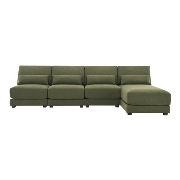 Oversized Deep Seat Sectional Sofa With Reversible Chaise, Loop Yarn Fabric 5 Seat Armless Indoor Furniture, Convertible L-Shaped Couch - Green
