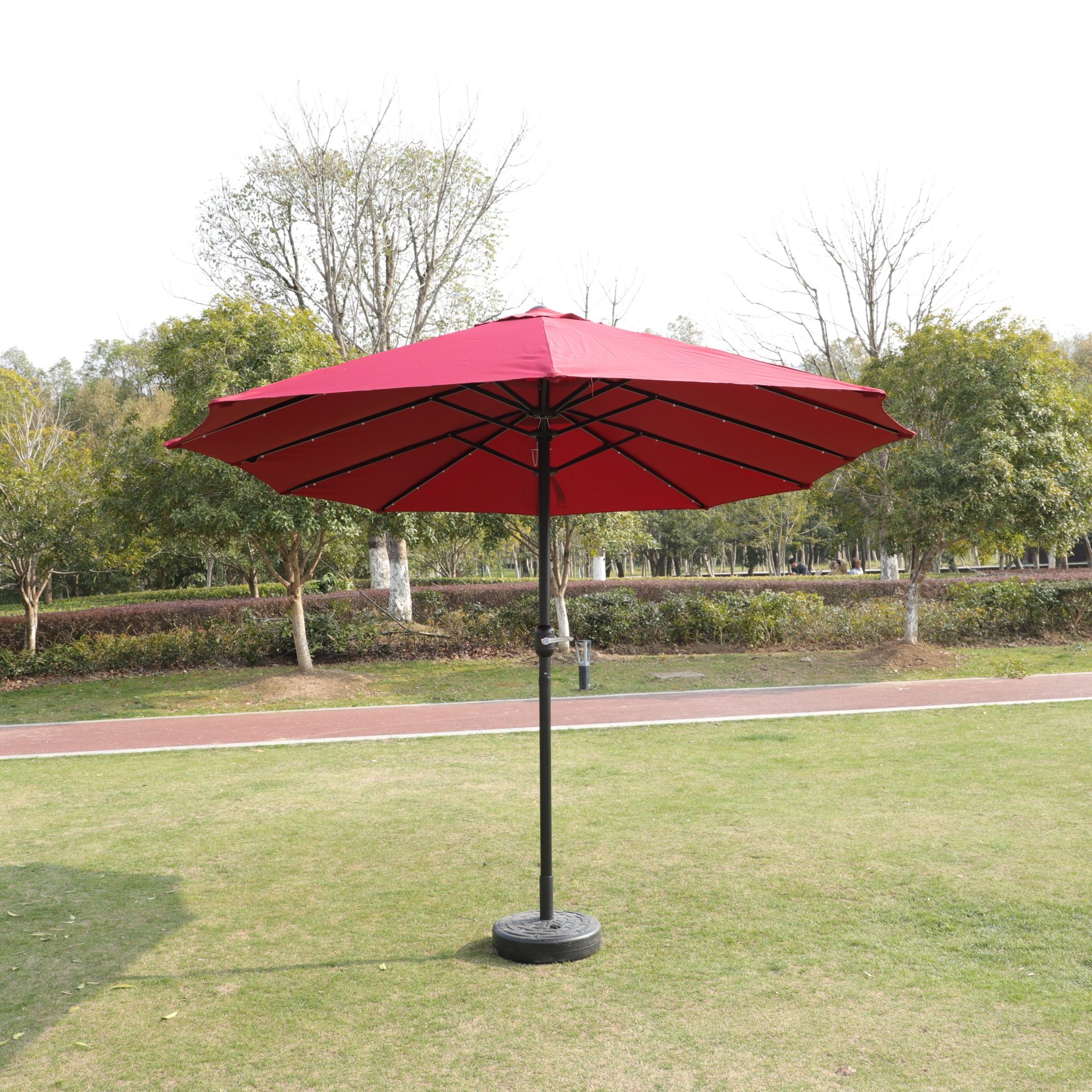 15 X 9 Ft Large Double Sided Rectangular Outdoor Twin Patio Market Umbrella With Light And Base - Red - Image 14