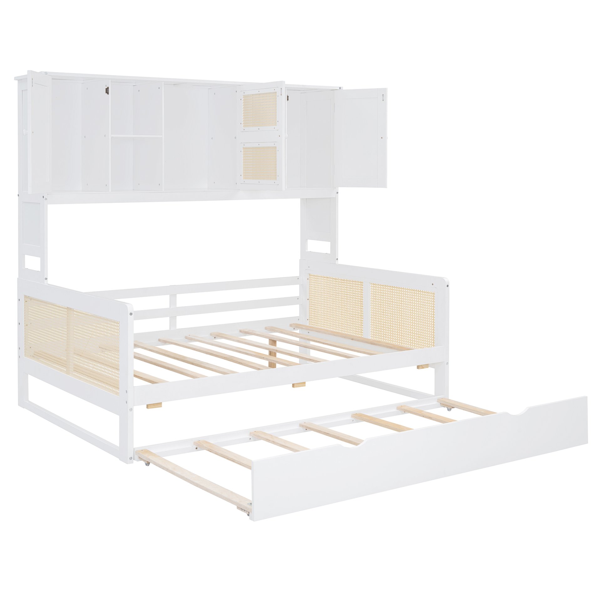 Full Size Wooden Daybed & Twin Size Trundle, And All In One Cabinet And Shelf - White - Image 11