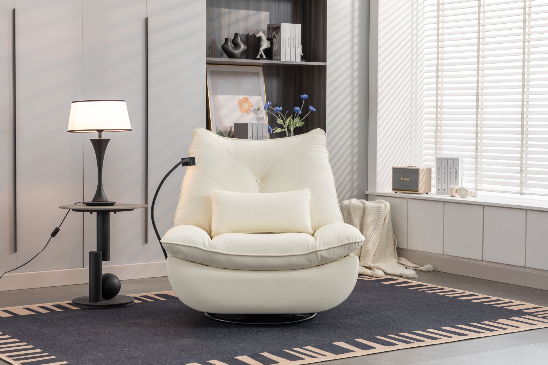 270 Swivel Glider Recliner Chair, Power Recliner Rocking Chair, USB Port Charge For Nursery Chair With Atmosphere Lamp For Living Room Bedroom Apartment - White - Image 4