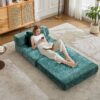 Convertible Floor Sofa Bed With Fixed Shape Frame For Living Room - Dark Green - Image 9