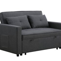 Zoey - Linen Convertible Sleeper Loveseat With Side Pocket - Dark Gray