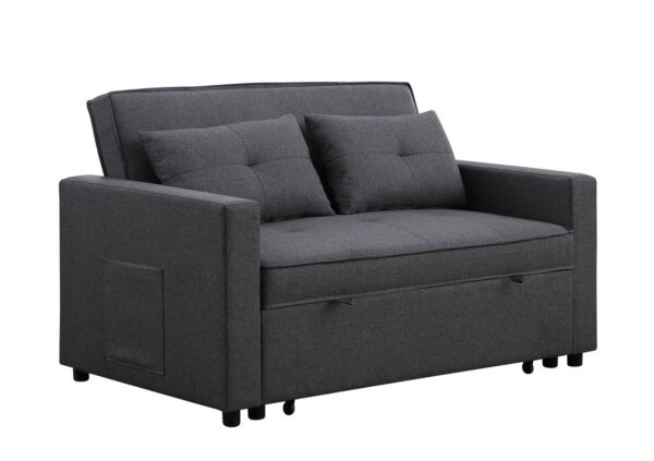 Zoey - Linen Convertible Sleeper Loveseat With Side Pocket - Dark Gray