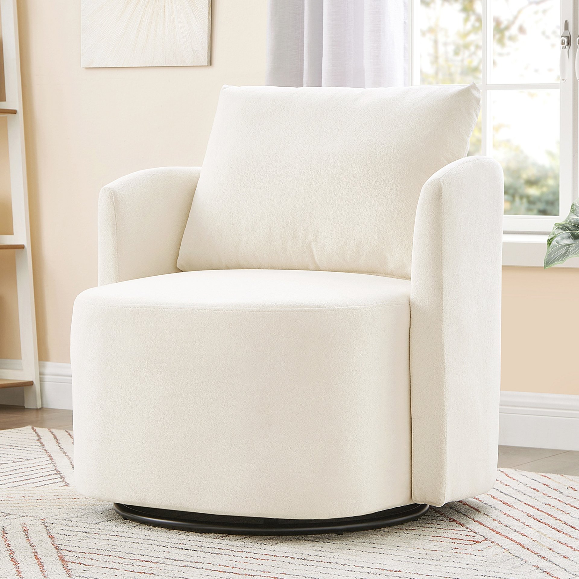 360° Swivel Chair With Upholstered Curved Design - Beige - Image 4