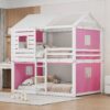 Full Size Bunk House Bed With Tent - Pink / White - Image 17