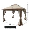 Outdoor Pop Up Gazebo Canopy 11 X 11 Ft With 2 Tier Soft Top And Removable Zipper Netting - Coffee - Image 3