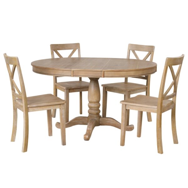 Modern Dining Table Set For 4, Round Table And 4 Kitchen Room Chairs, 5 Piece Kitchen Table Set For Dining Room, Dinette, Breakfast Nook - Natural Wood Wash