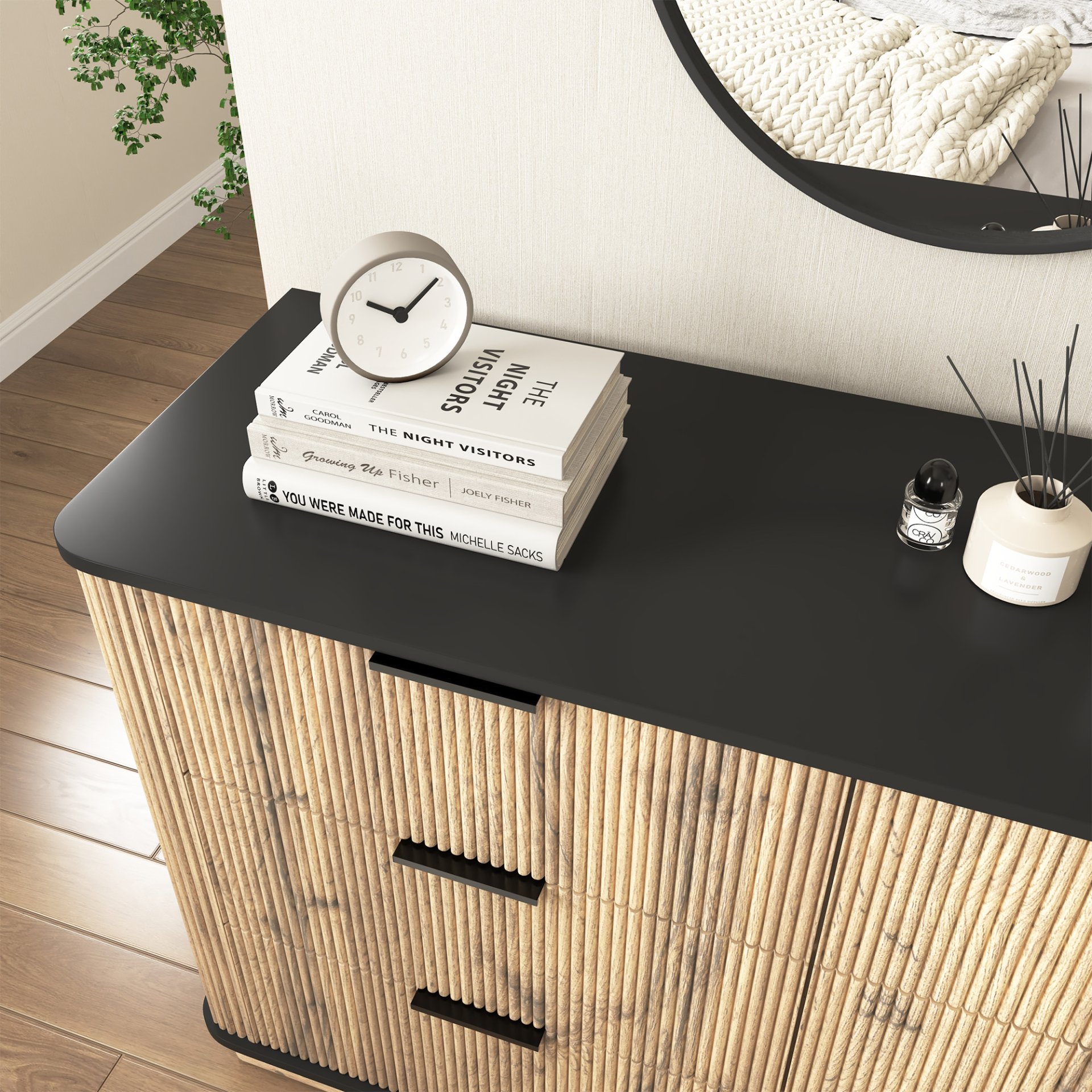 Modern 6 Drawer Cabinet With Metal Rounded Corners And Exquisite Handles Multi Functional Storage - Natural Wood - Image 13