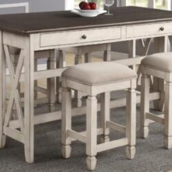 Drop Leaf Table With 4 Stools - Antique White