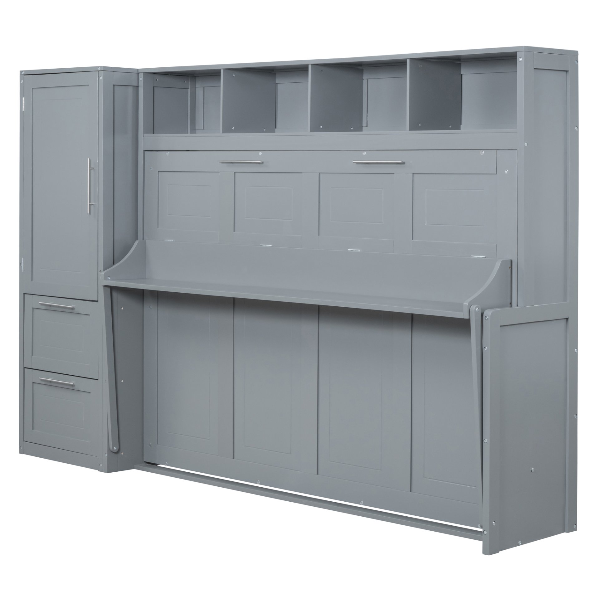 Queen Size Murphy Wall Bed With Closet And Drawers - Gray - Image 7