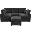 Modern Modular Sofa U Shaped Sofa Bed With Movable Ottoman, USB Ports, Phone Holder Chenille - Black - Image 8