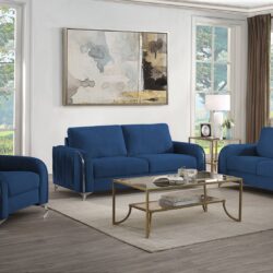 Wenona - Velvet 3 Pieces Living Room Set - Blue