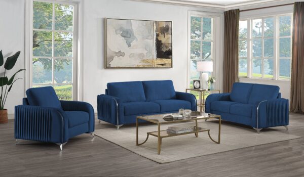 Wenona - Velvet 3 Pieces Living Room Set - Blue