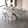 Modern Extendable Dining Table Set With Curved Backrest Upholstered Chairs - Gray / White - Image 8