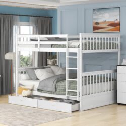 Full Over Full Bunk Bed With Ladders And 2 Storage Drawers - White