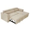 Multi-Functional Pull-Out Sofa Bed L-Shape Sectional Sofa With Adjustable Headrest, Wireless Charging, Cup Holders And Hidden Storage For Living Room - Beige - Image 15