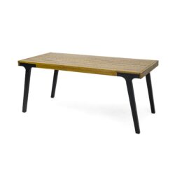 Acacia Wood Patio Dining Table, 69"L Rectangle Outdoor Table - Teak / Black