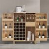 Modern Home Bar Cabinet Carved Wine Cabinet With Storage - Natural - Image 4