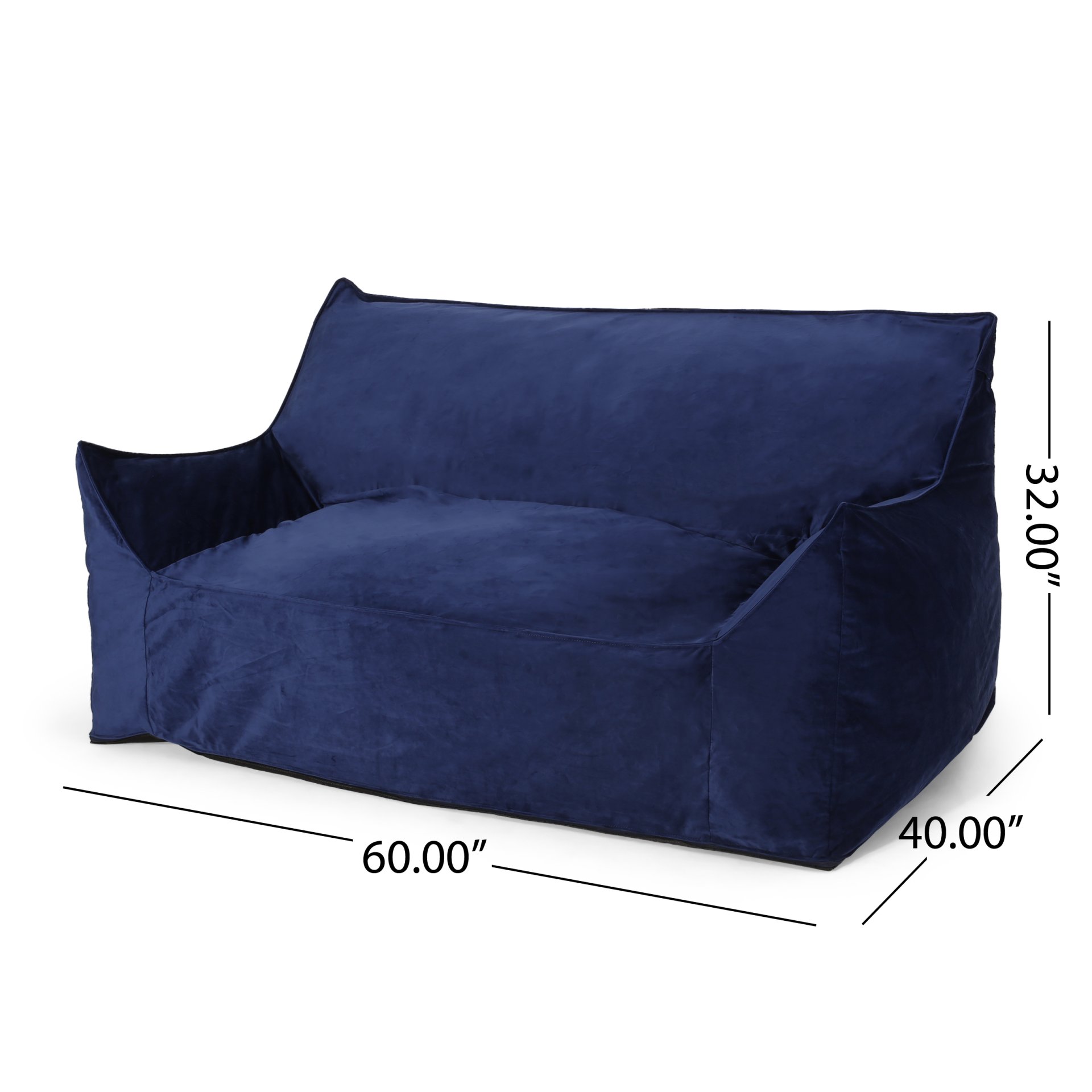 Fila - Velveteen 2 Seater Oversized Bean Bag Chair With Armrests - Navy Blue - Image 3