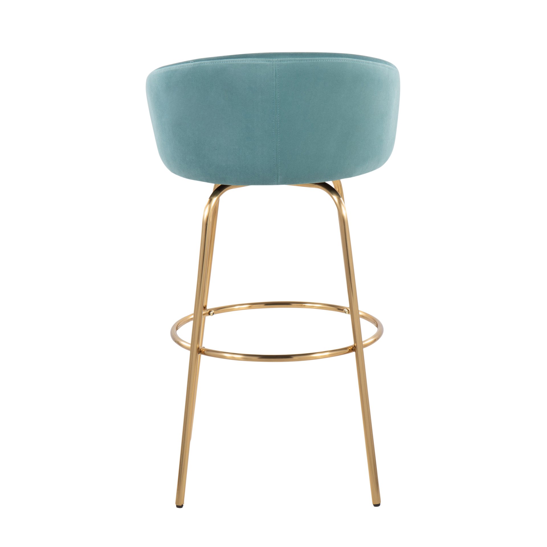 Claire - Contemporary / Glam Fixed Height Bar Stool Round Footrest (Set of 2) - Light Blue / Gold - Image 5