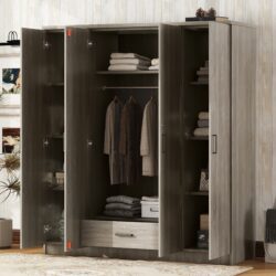 4 Door Wardrobe With 1 Drawer - Gray