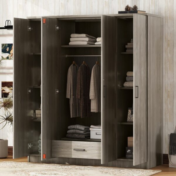 4 Door Wardrobe With 1 Drawer - Gray