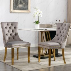Nikki - Modern, High-End Tufted Solid Wood Contemporary Velvet Upholstered Dining Chair With Golden Stainless Steel Plating Legs, Nailhead Trim (Set of 2) - Gray / Gold