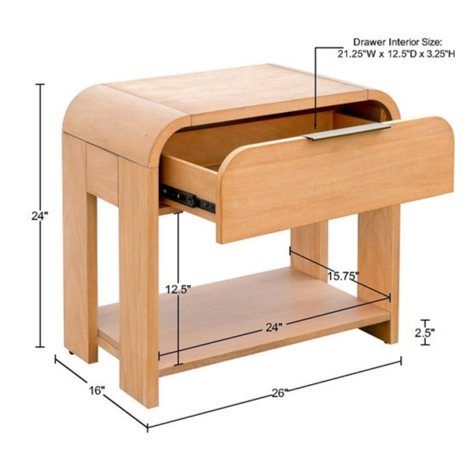 Modern 1 Drawer Waterfall Nightstand With Mid Century Design - Natural - Image 3