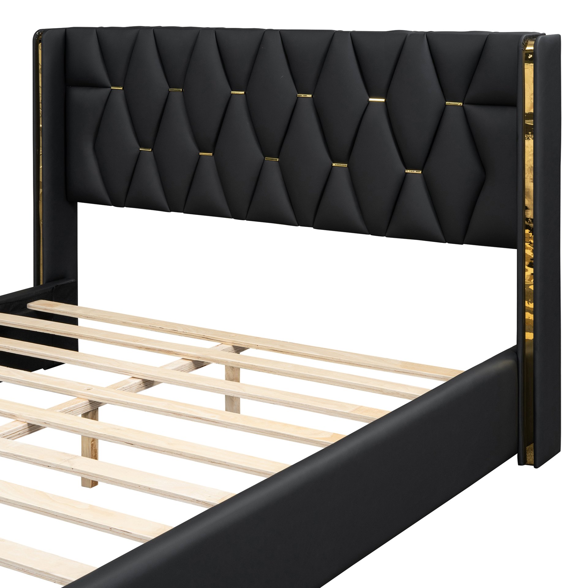 Full Size Upholstered Platform Bed With Strips - Black - Image 9