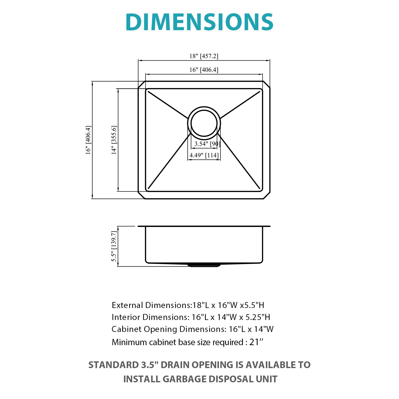 Ada Compliant - Undermount Kitchen Sink, Single Bowl Low Depth Basin, 16 Gauge T304 - Brushed Nickel - Image 3