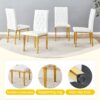 Elegant Vintage Armless Dining Chairs Set With Grid Design And Metal Legs (Set of 4) - White / Gold - Image 7