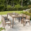 Acacia Wood Dining Table 8 Person Outdoor Table, Farmhouse Furniture For Patio, Garden, Backyard - Light Brown - Image 4